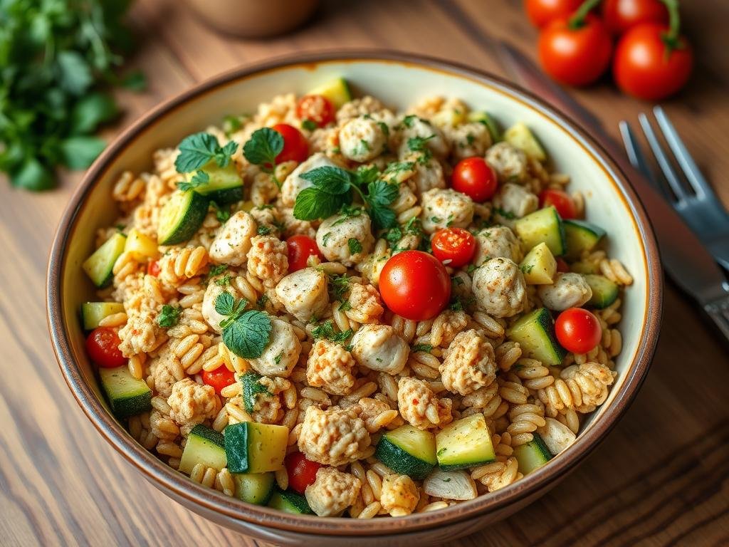 Ground Chicken and Zucchini Orzo Bowls