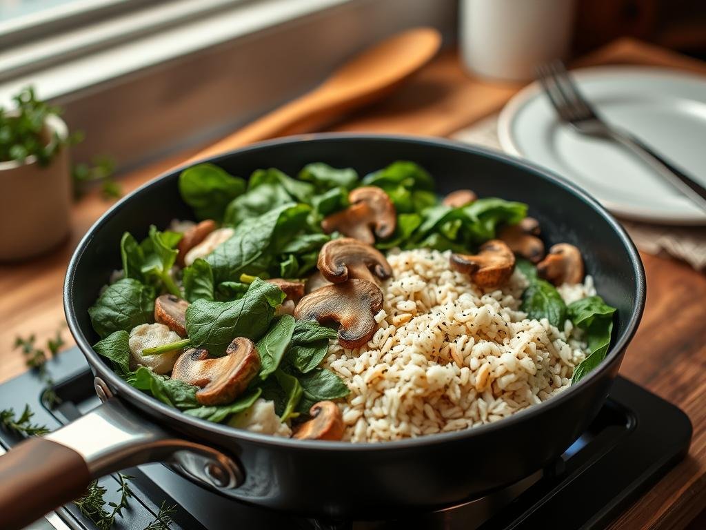 Skillet Spinach, Mushroom & Wild Rice Casserole