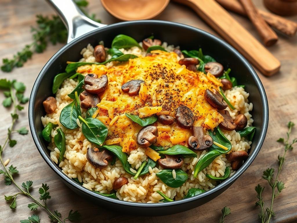 Skillet Spinach, Mushroom & Wild Rice Casserole